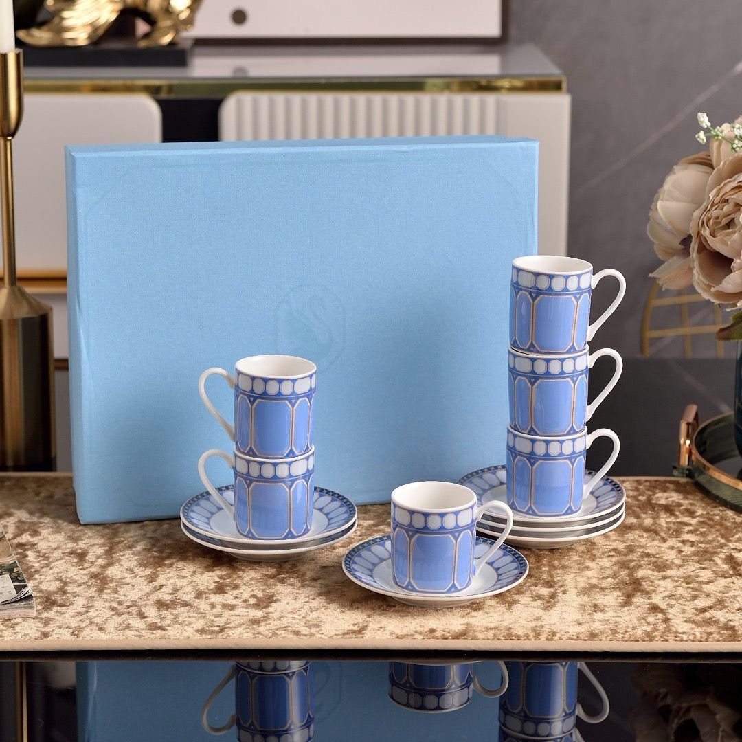 Swarovski Turkish coffee set of six cups with saucers. Three colors are available.